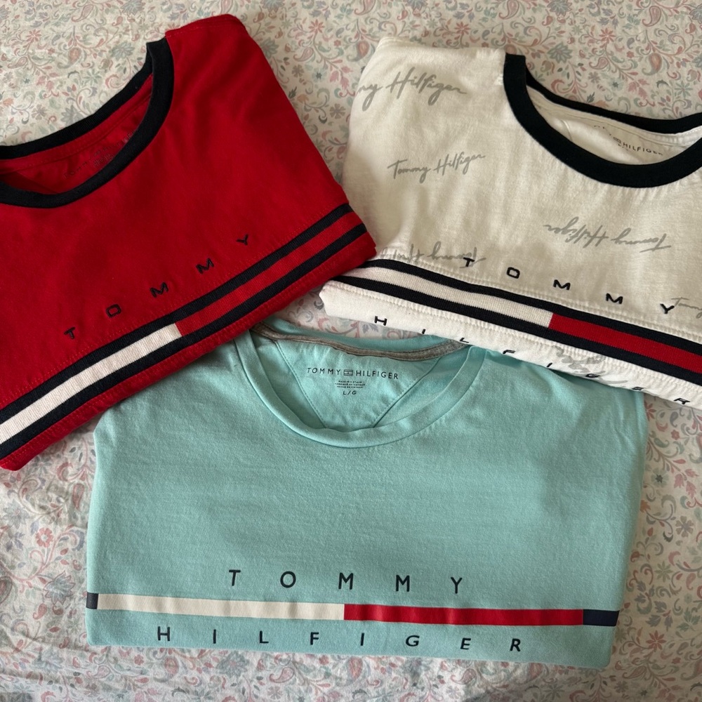 Tommy Hilfiger Men's 3-Pack Regular Fit Flag Embroidered Crew Neck T-Shirts,red